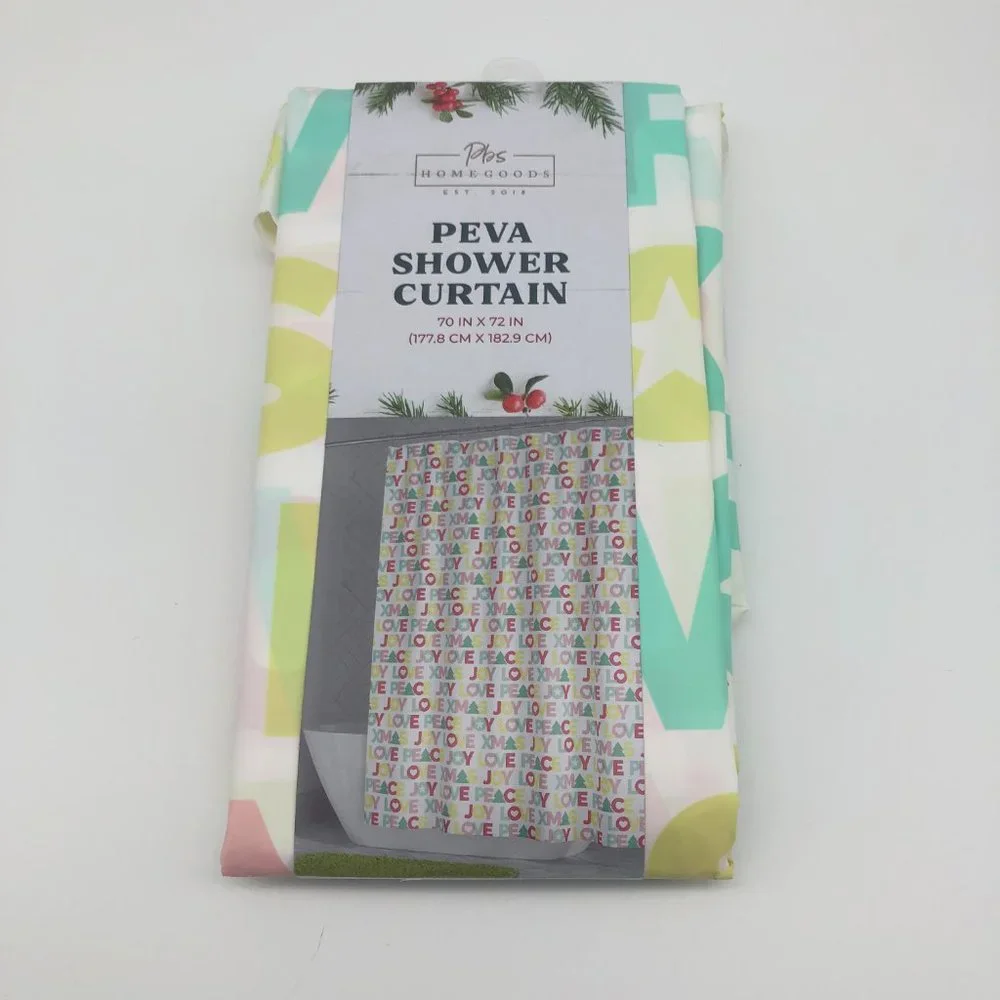 Holiday Christmas PEVA Shower Curtain, Peace Love Joy XMAS, 70 in x 72 in